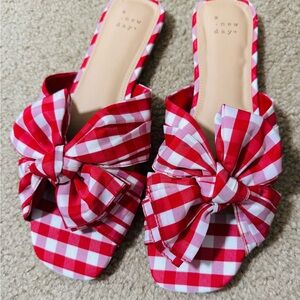 New! A New Day Red Checkered Bow Mules